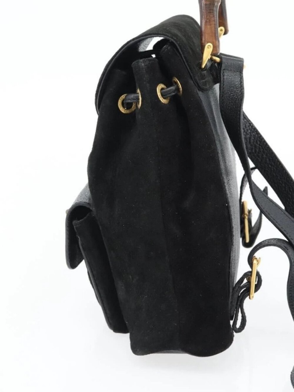 GUCCI Bamboo Backpack Suede Leather Black Auth BA6791 - Picture 4 of 15